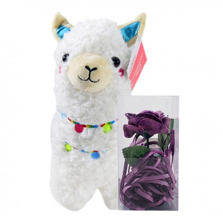 Kit Peluche Llama Bordada Y Rosa Con Aroma