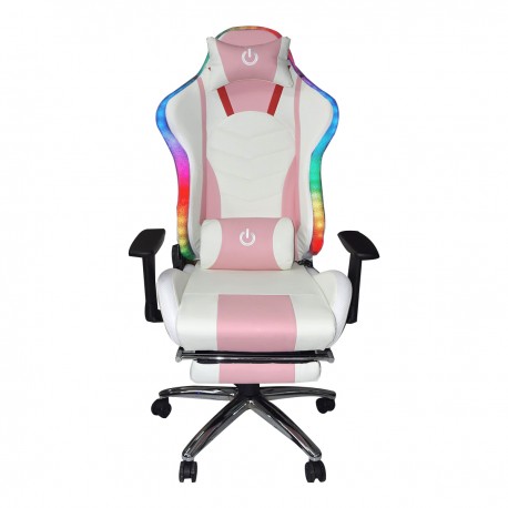 Silla Gamer Ergonómica con Reposa Pies Luces RGB Color Rosa