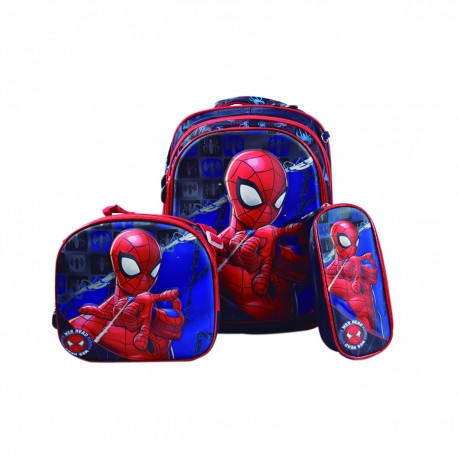 3 En 1 Mochila Colorera y Lonchera Escolar  con Luces Led Diseño Spiderman